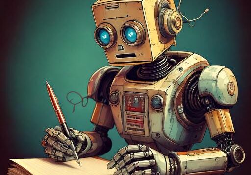 Firefly A robot holds a pen which it is using to write letters on a notebook. The robot looks like s